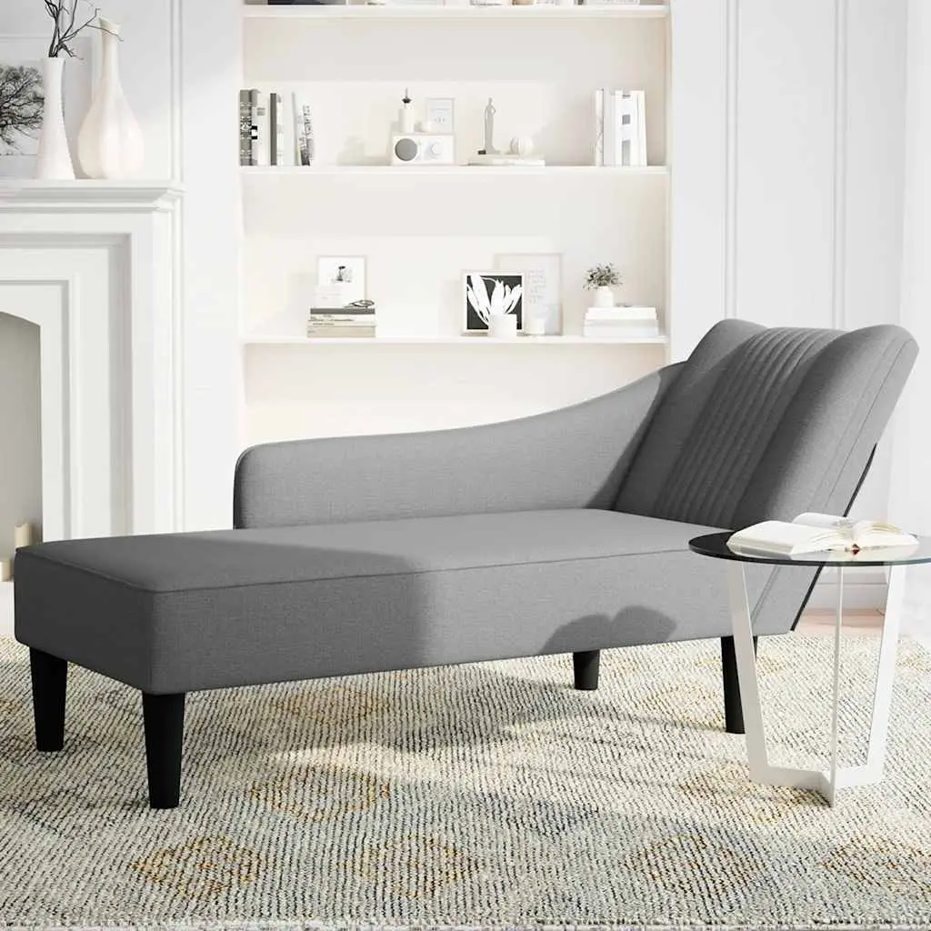 Chaise Lounge with Right Armrest Grey Fabric Comfortable Lounger Living Room