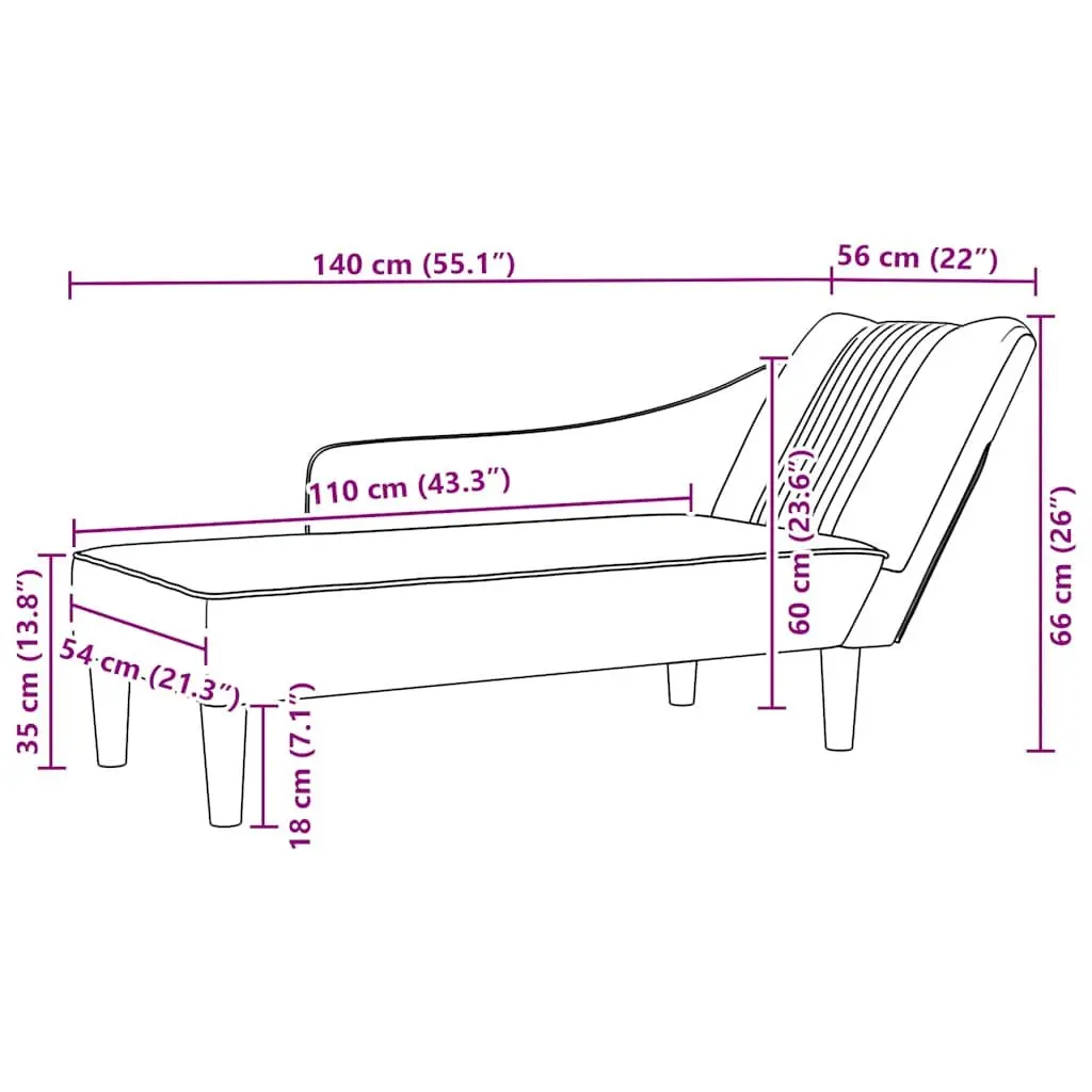 Chaise Lounge with Right Armrest Black Polyester Fabric Relaxation Seating