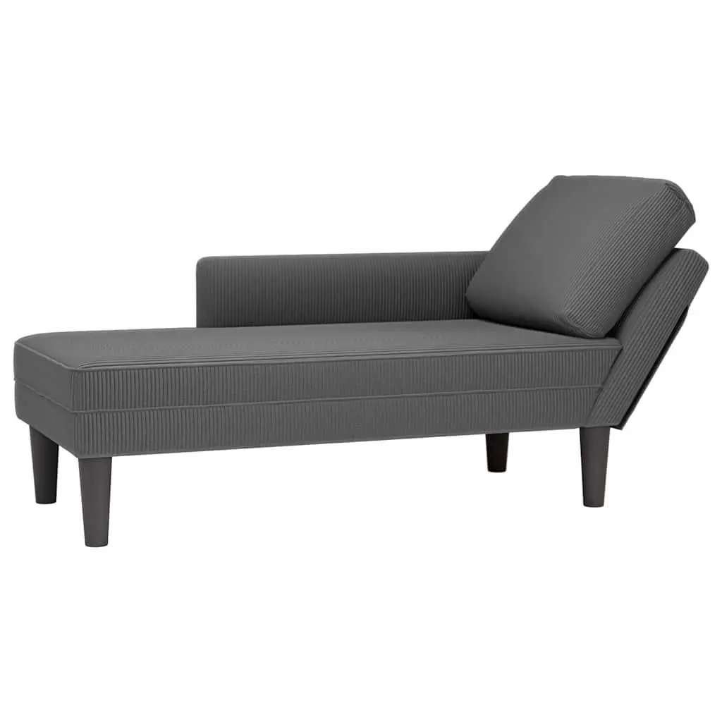 Chaise Lounge with Pillow Grey Corduroy Fabric Comfortable Recliner Living Room