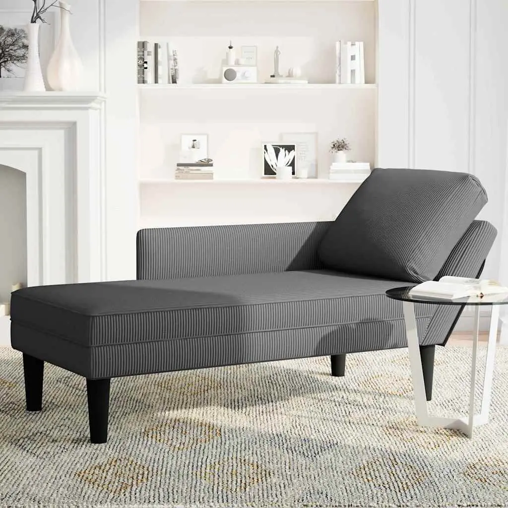 Chaise Lounge with Pillow Grey Corduroy Fabric Comfortable Recliner Living Room