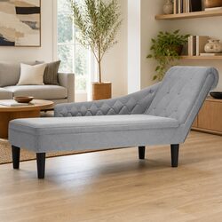 Chaise Lounge Grey Fabric with Lumbar Pillow Right Armrest Relaxation Sofa