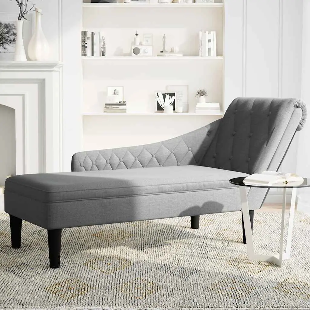 Chaise Lounge Sofa Right Armrest Lumbar Pillow Light Grey Fabric