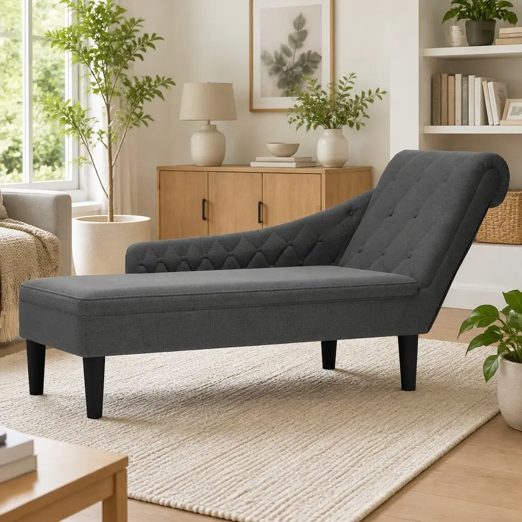 Grey Chaise Lounge Chair with Lumbar Support