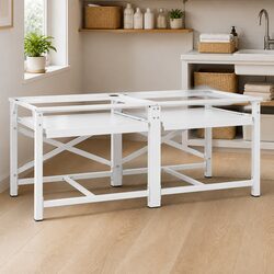 Washing Machine Pedestal with Pull-Out Storage Shelves Stable Steel Frame White