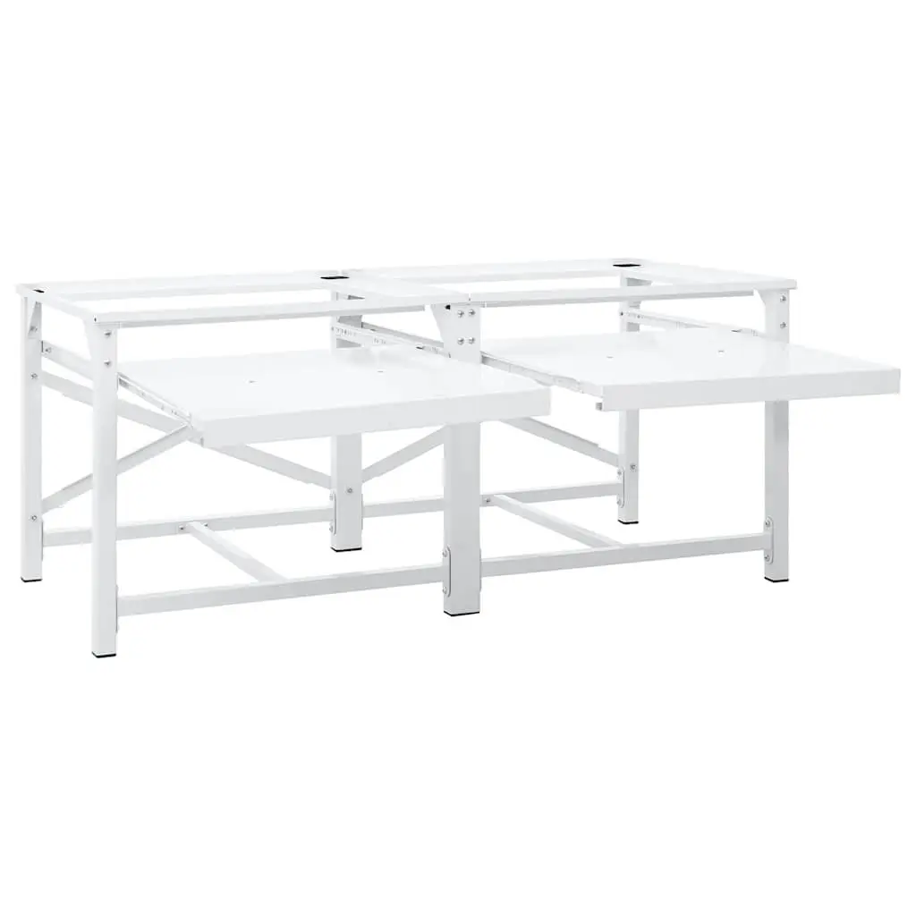 Washing Machine Pedestal Pull-Out Storage Shelves Steel Frame White
