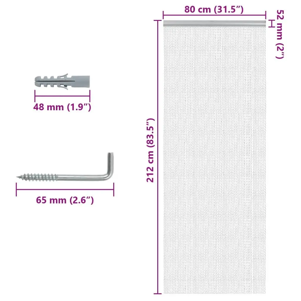 Chain Door Fly Screen Insect Barrier 80x212 cm Silver Aluminium