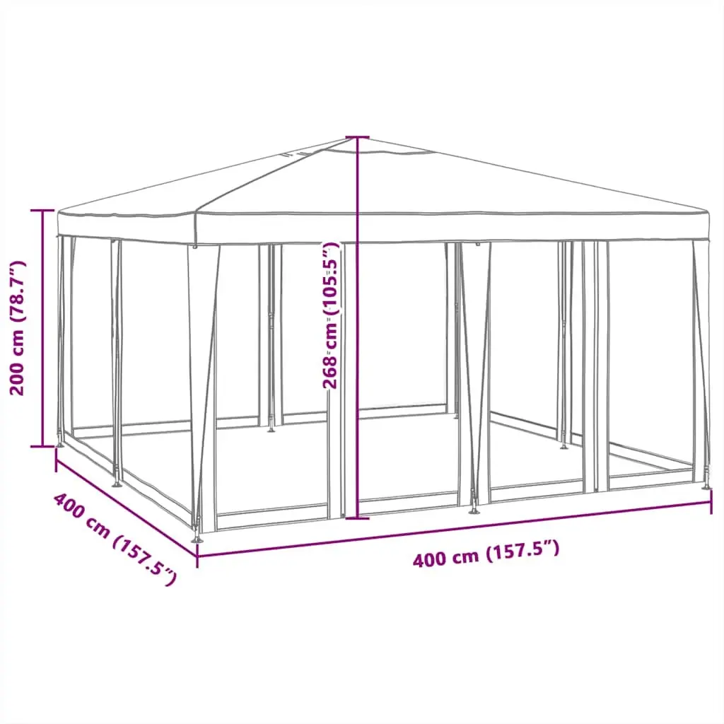 Party Tent Outdoor Gazebo 4x4m White with 8 Mesh Sidewalls