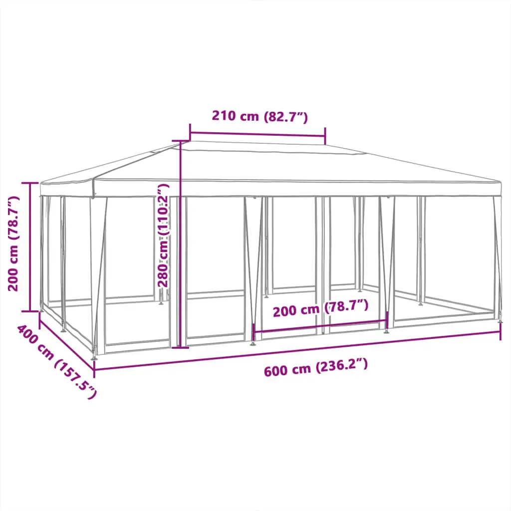 Party Tent Outdoor Gazebo 6x4m Blue with Mesh Sidewalls for Garden Event Shelter