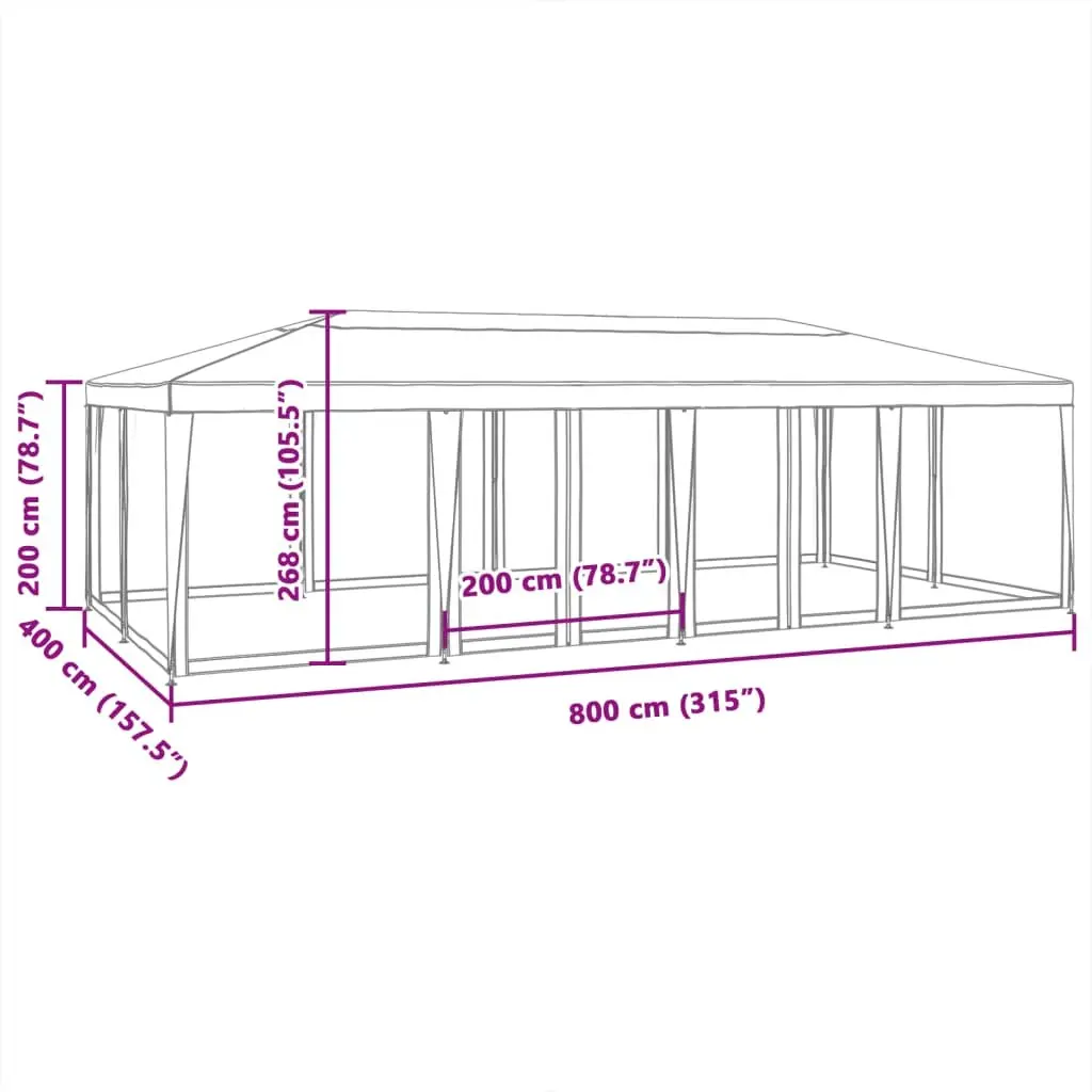 Party Tent Outdoor Gazebo 8x4m White with 12 Mesh Sidewalls