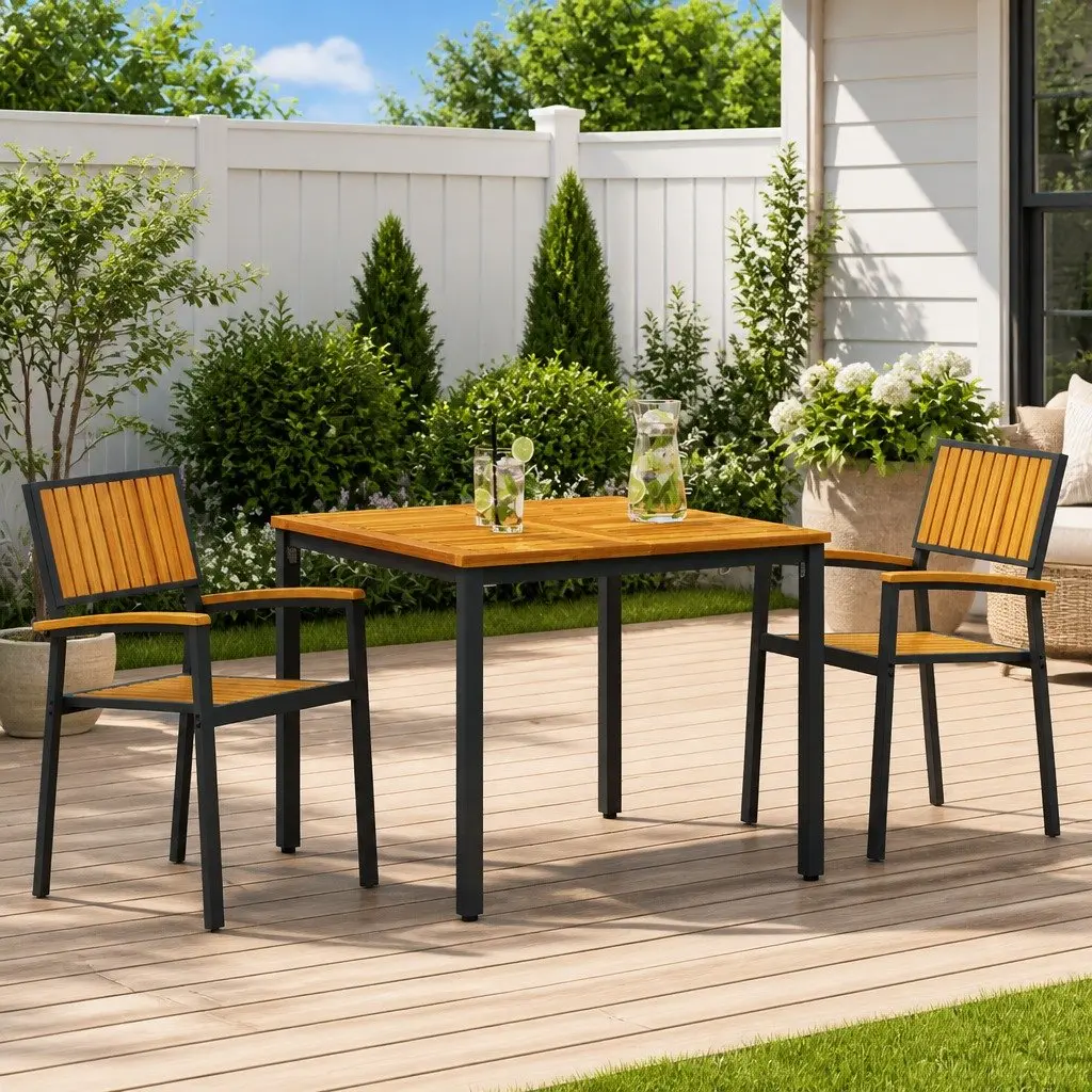 Stacking Chair Outdoor Garden 56 x 57 x 87 cm Brown Solid Acacia Wood 2 pcs
