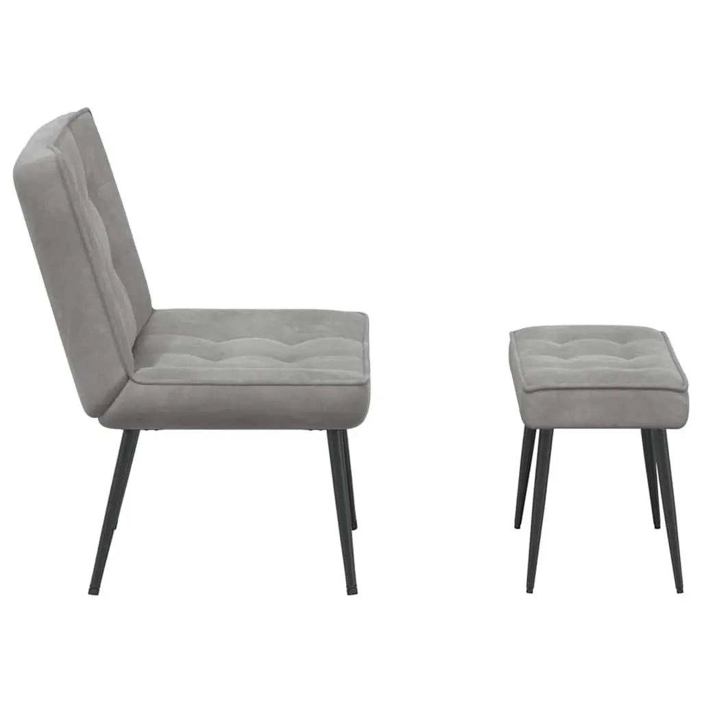 Relaxing Chair with Footstool Grey Velvet Upholstered Lounge Seat Comfortable