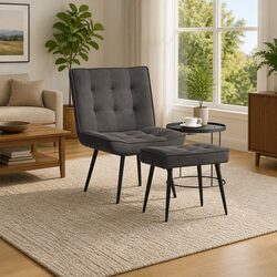 Comfortable Grey Velvet Relaxing Chair with Footrest