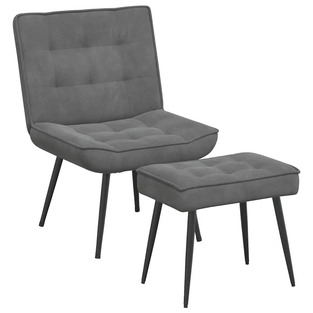 Grey Velvet Relaxing Chair with Footrest