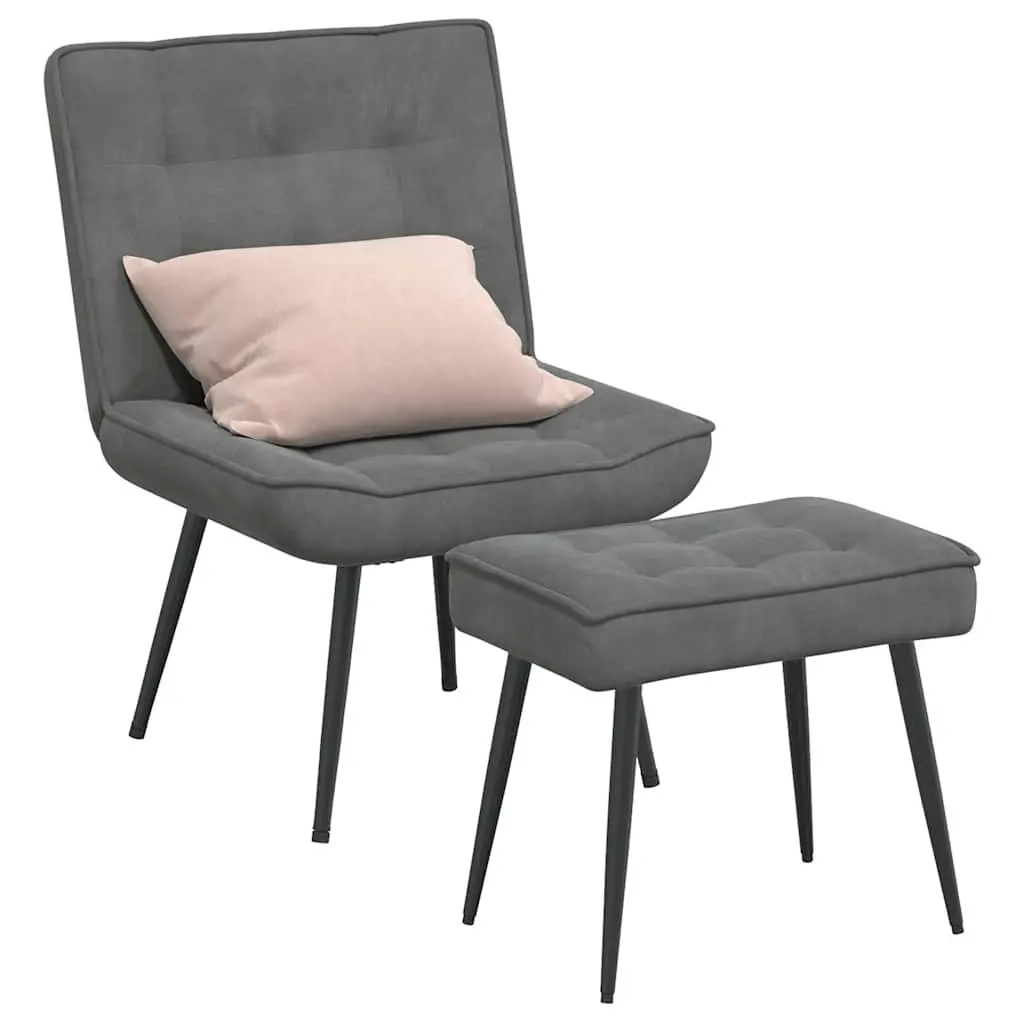 Grey Velvet Relaxing Chair with Footrest