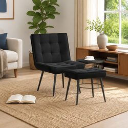 Comfortable Black Velvet Chair with Footrest