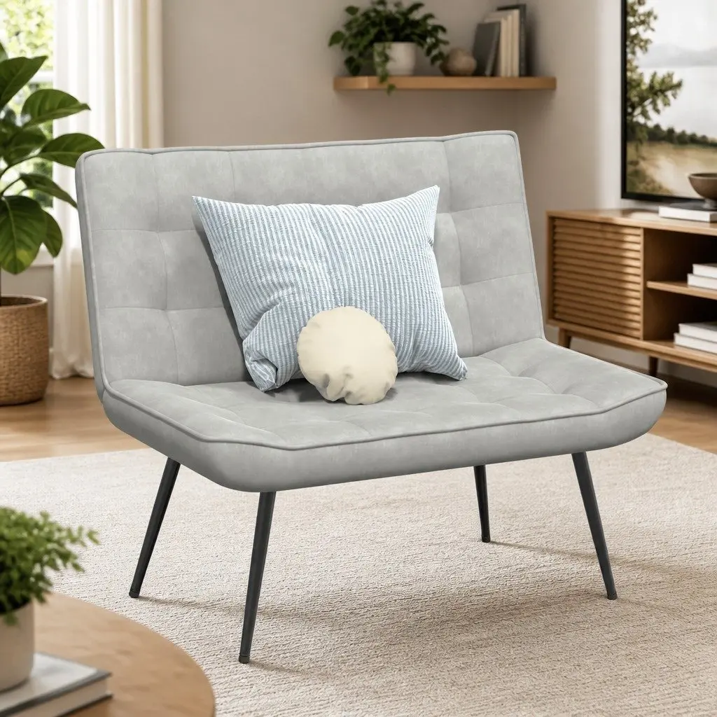 Grey Velvet Bench with Backrest Support 110cm