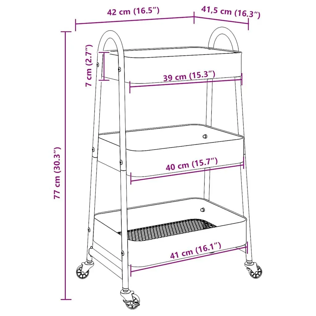 Storage Trolley 3-Tier Kitchen Organiser Cart White