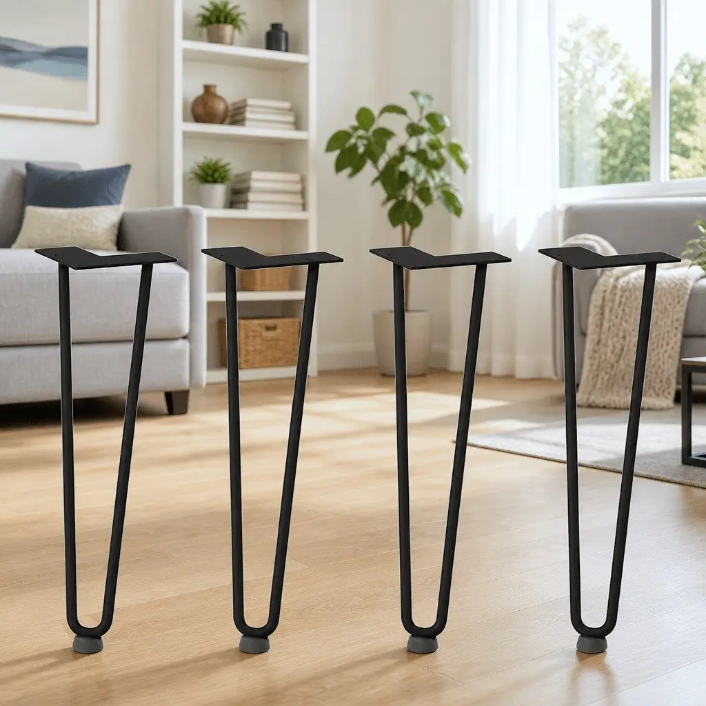 Hairpin Legs Coffee Table 4 pcs Black 42 cm Solid Steel Adjustable Levellers