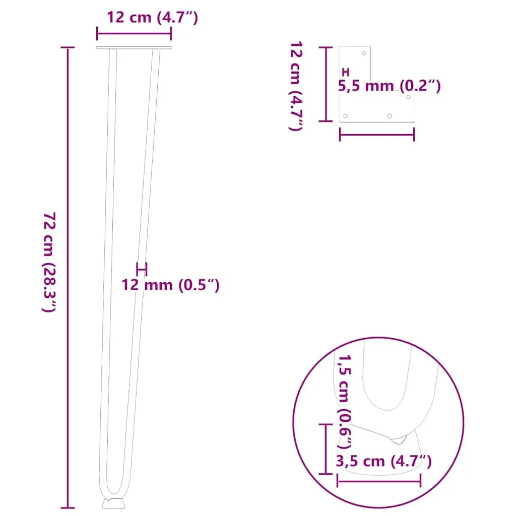 Hairpin Table Legs for Console Coffee Tables 4pcs Black 72cm Steel Furniture