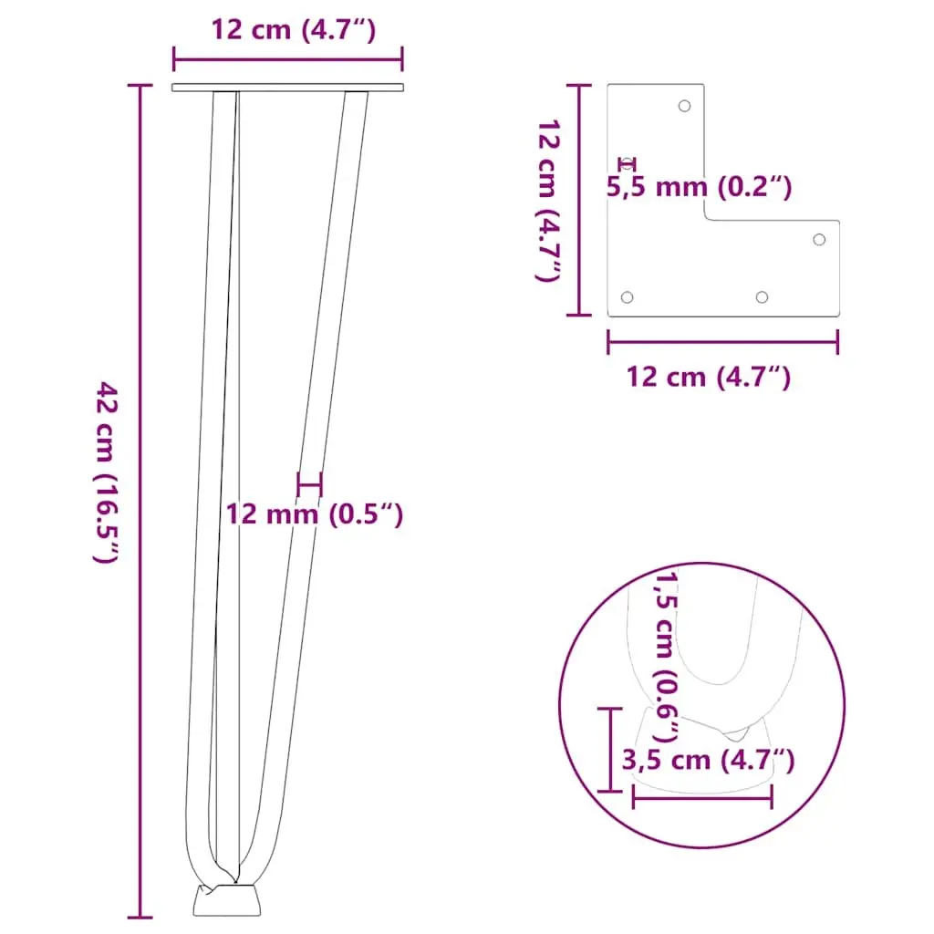 Hairpin Table Legs Black 42 cm Set of 4