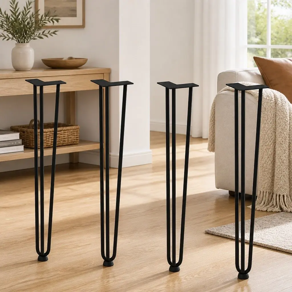 Hairpin Table Legs Adjustable 72cm Black Steel Set 4 Pieces