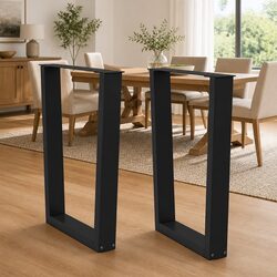 V-Shape Dining Table Legs 2pcs Black Steel Furniture Support Frame Adjustable