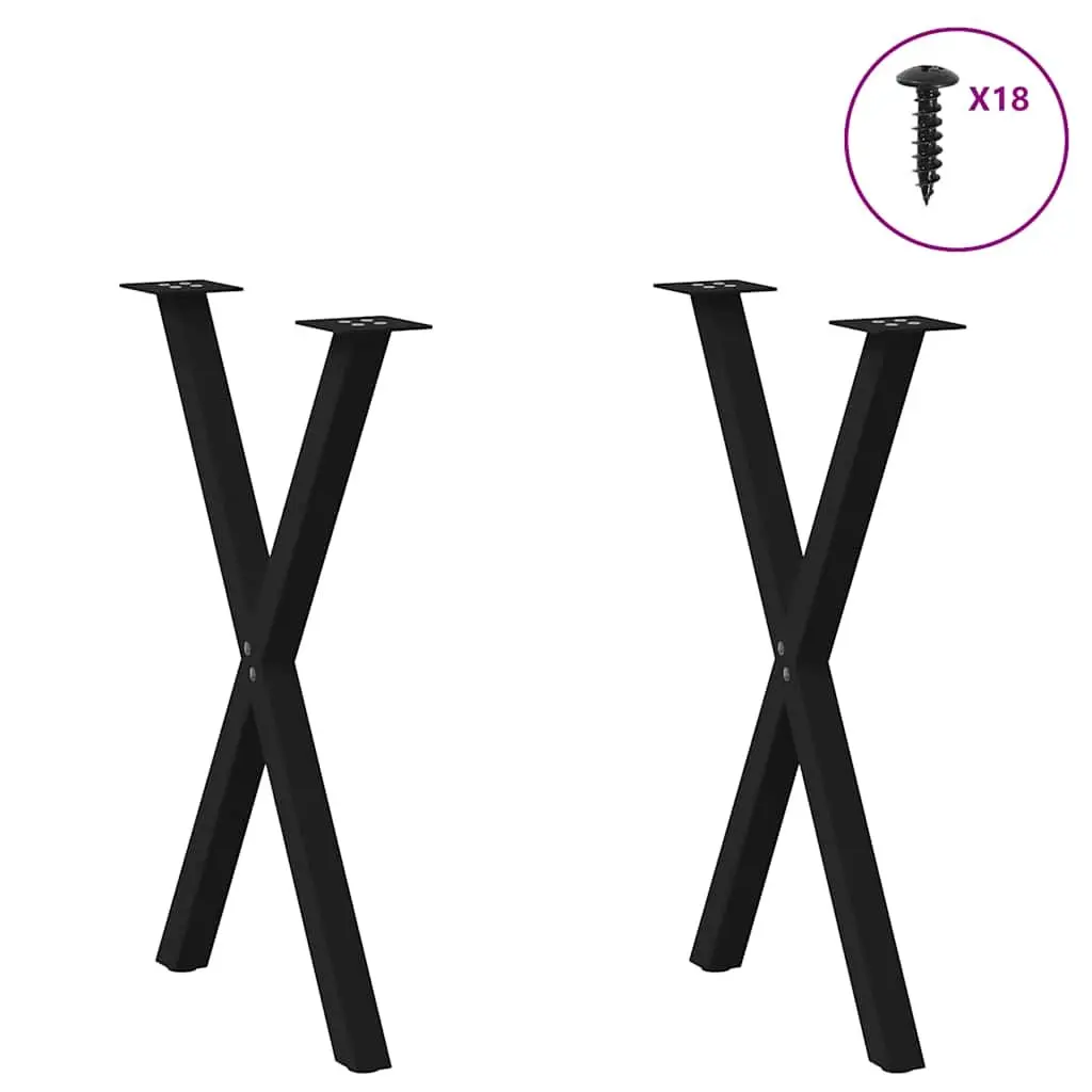 Dining Table Legs X-Shaped Black 57x72cm Steel Support Frame 2 Piece Set