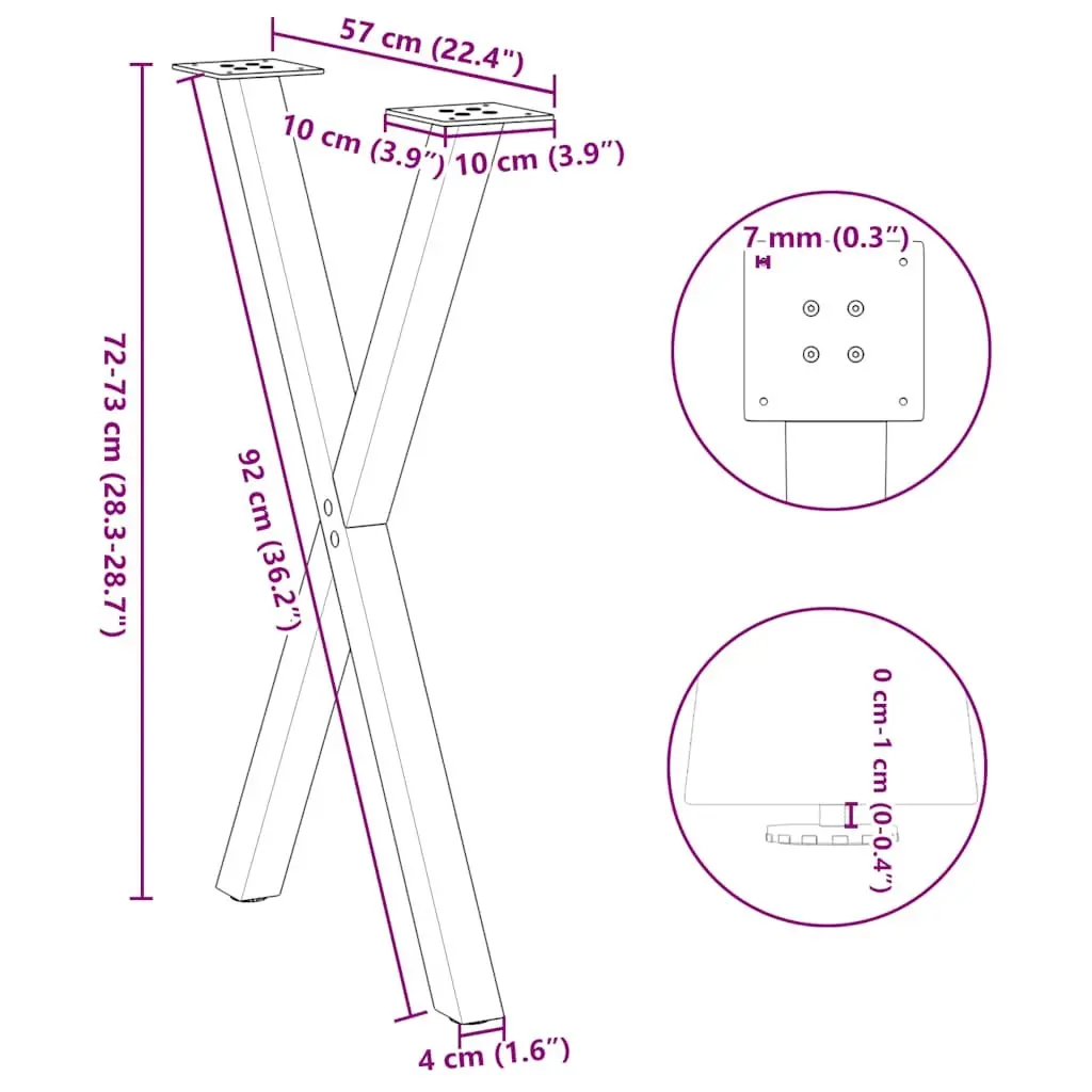 Dining Table Legs X-Shaped Black 57x72cm Steel Support Frame 2 Piece Set