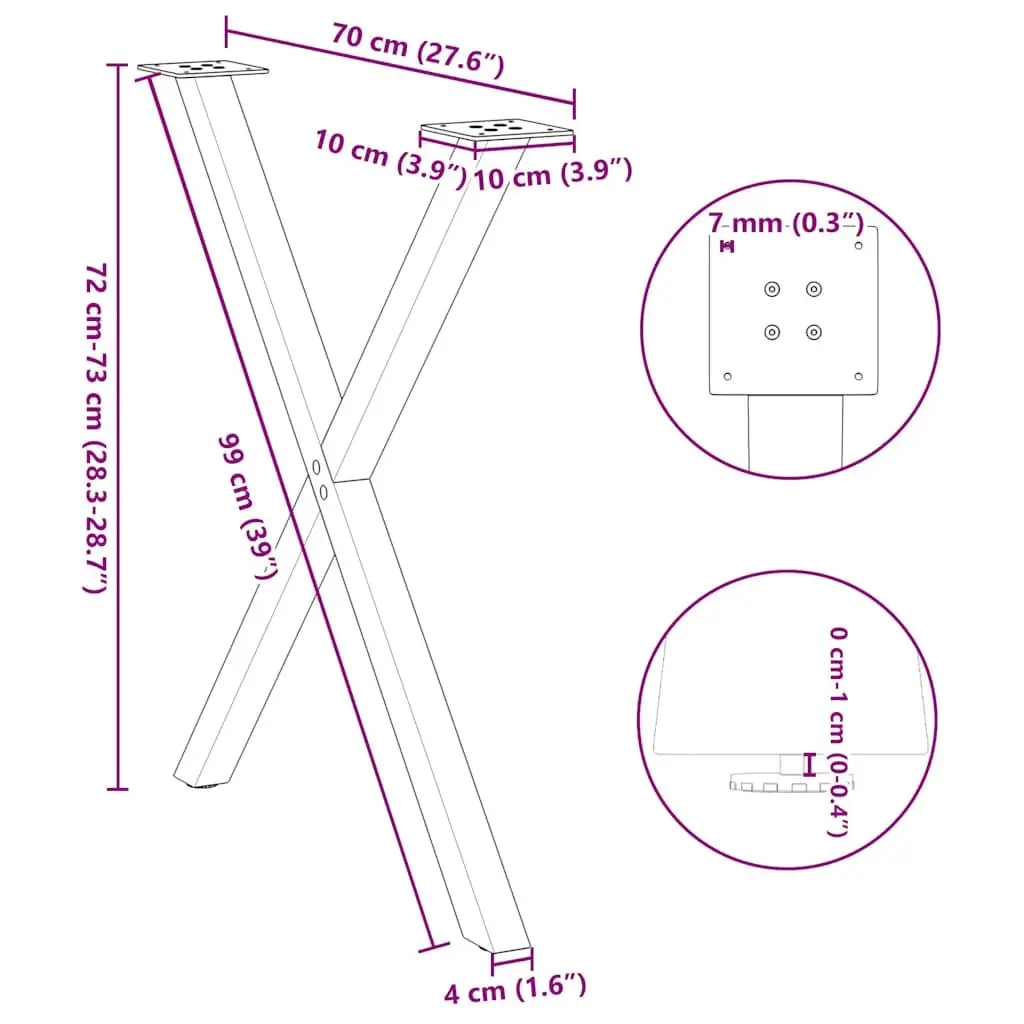 Dining Table Legs X-Shaped Metal 70x72-73cm Black 2 pcs