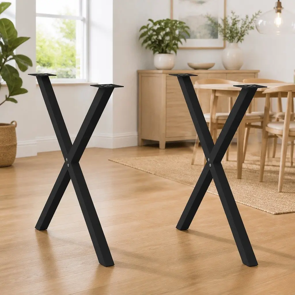 Dining Table Legs X-Shaped Black Steel 80x72-73cm