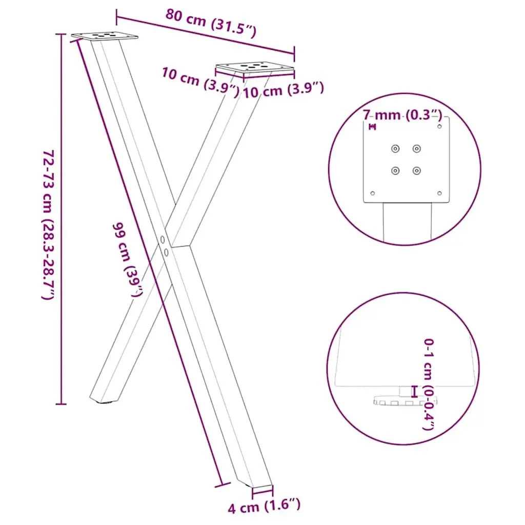 Dining Table Legs X-Shaped Black Steel 80x72-73cm