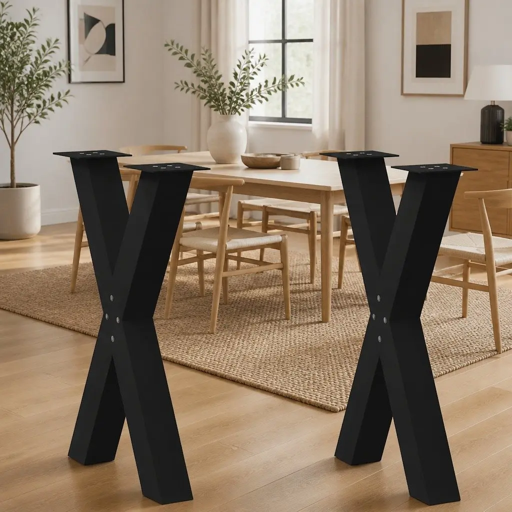 Dining Table Legs X-Shaped 60x72cm Black Steel