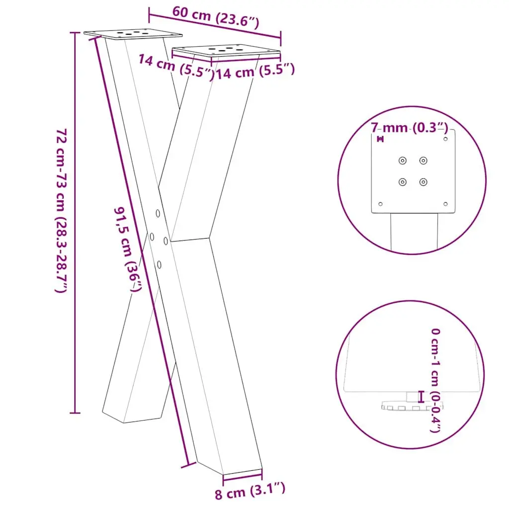 Dining Table Legs X-Shaped 60x72cm Black Steel