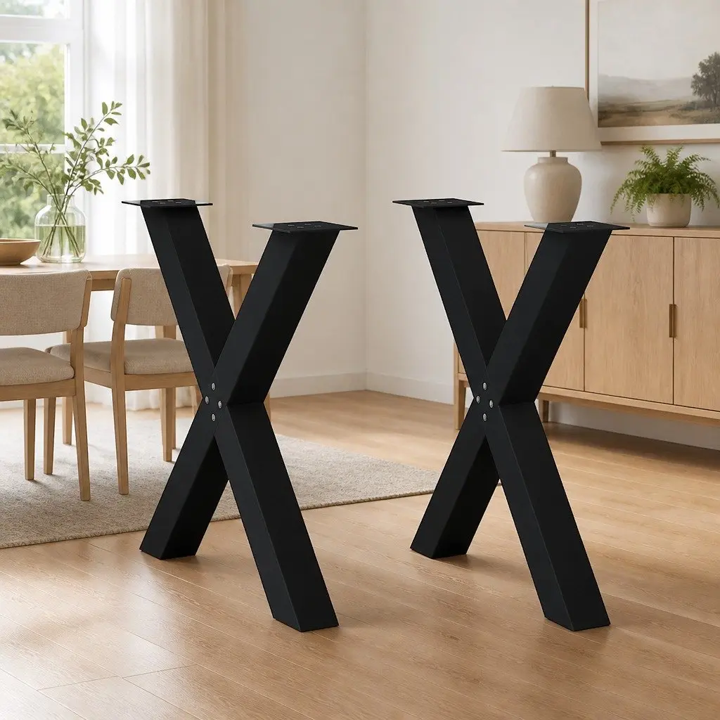 Steel Dining Table Legs X-Shaped Black 70cm Height 2 Pieces Custom Furniture
