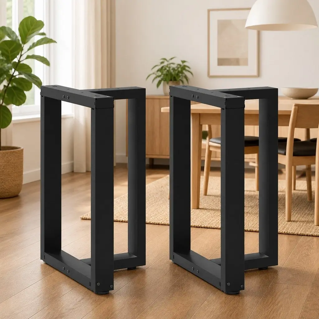 Dining Table Legs T-Shaped 2pcs Black Steel Powder-Coated Support Adjustable