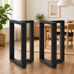 Dining Table Legs T-Shaped 2pcs Black Steel Powder-Coated Support Adjustable