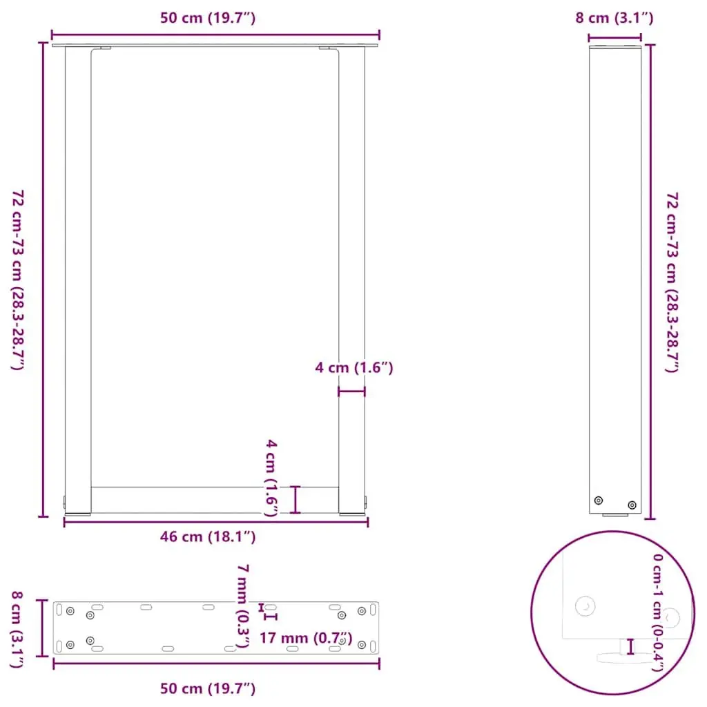 Dining Table Legs U-Shaped Steel Black 50x72-73cm Support Frame Pair