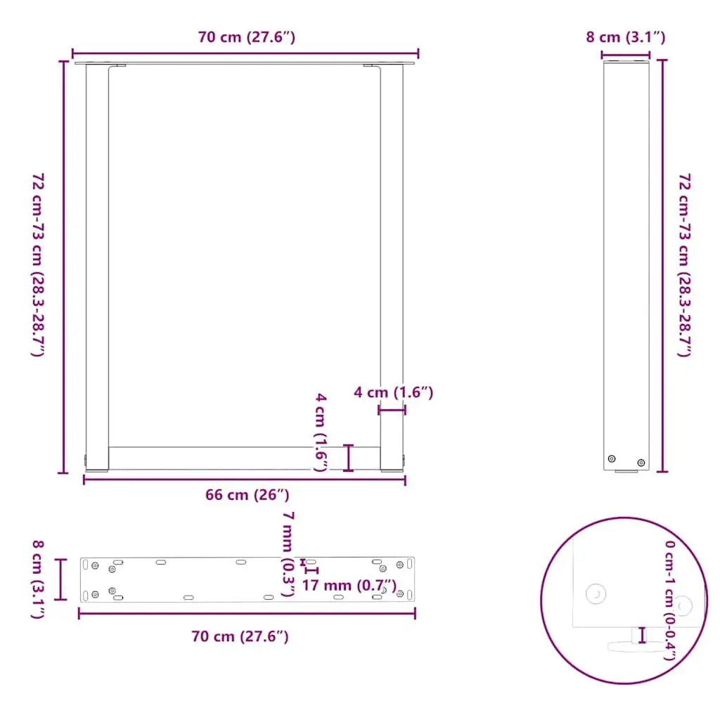Dining Table Legs U-Shaped Steel 70x72-73cm Black 2 pcs