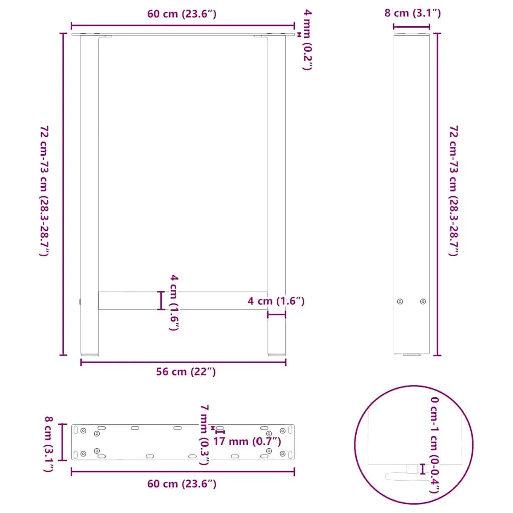 Black Steel Dining Table Legs with Levelers