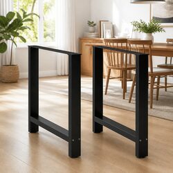 Dining Table Legs Black Steel Pair 70x72-73cm Square Design Adjustable Levelers
