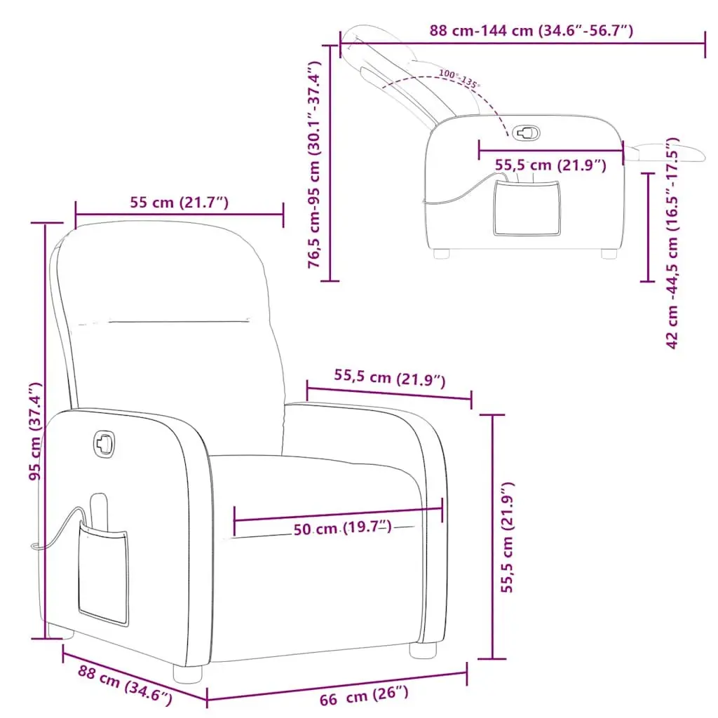 Recliner Chair Fabric Grey Manual Vibration Massage 6 Points Adjustable Armchair
