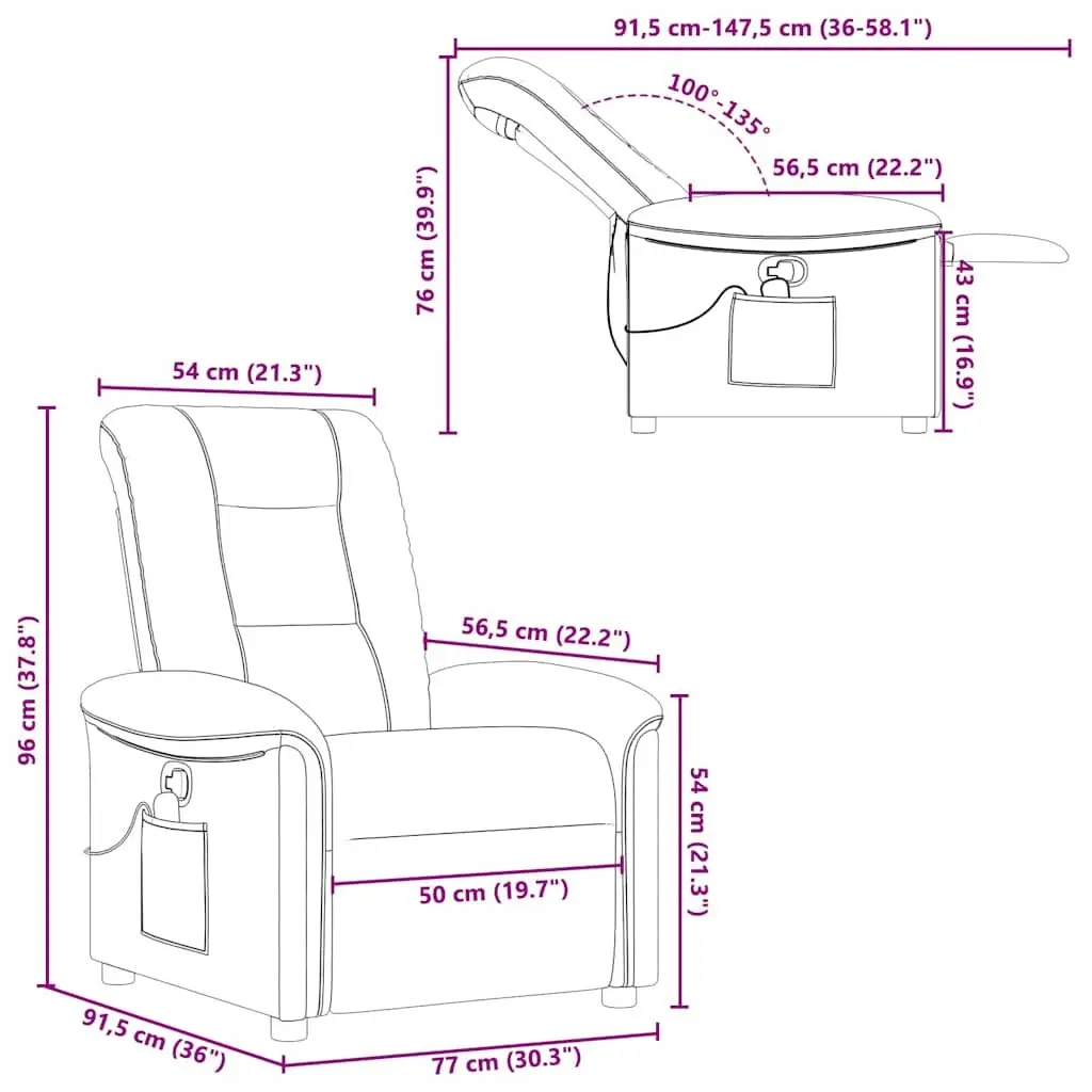 Massage Recliner Chair Manual Reclining Armchair Grey Fabric 135 Degrees Vibration Footrest