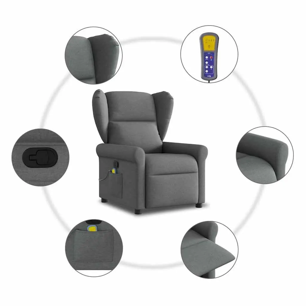 Recliner Chair Massage Manual Grey Fabric Vibration Lounge 135 Degrees