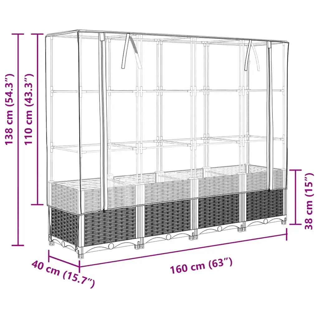Raised Garden Bed Greenhouse Cover 160x40x138cm Black