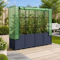 Reliable Grey Rattan Raised Garden Bed with Greenhouse Cover