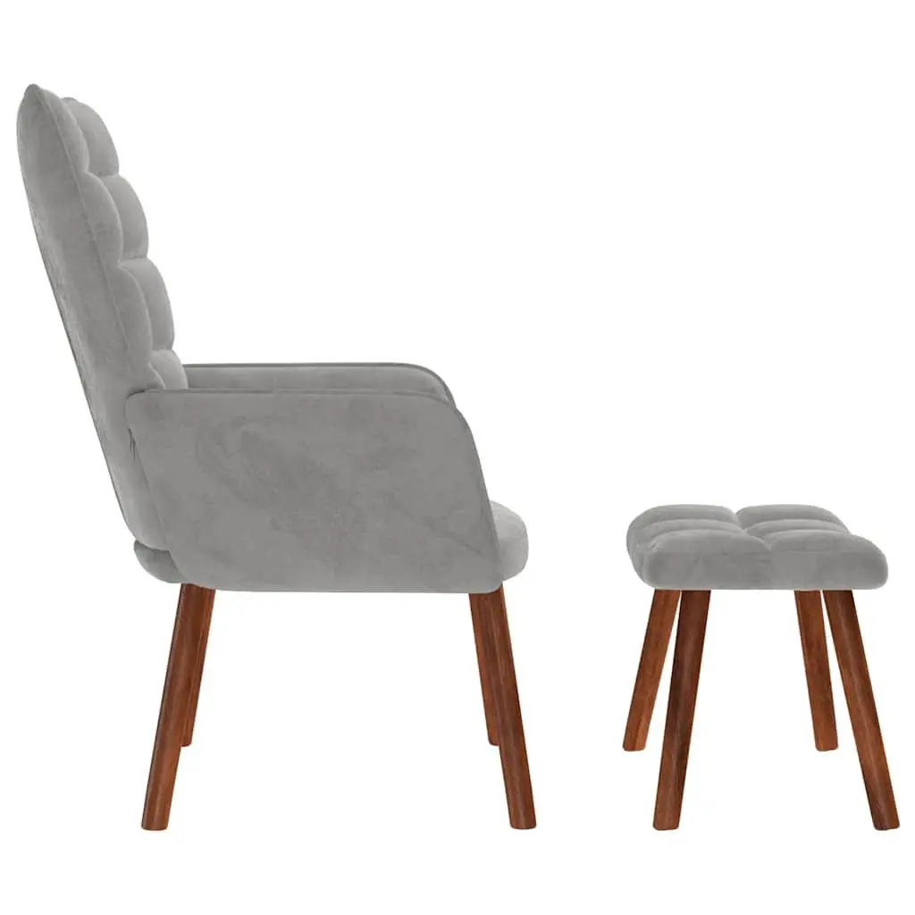 Armchair Relaxing with Footstool Velvet Light Grey