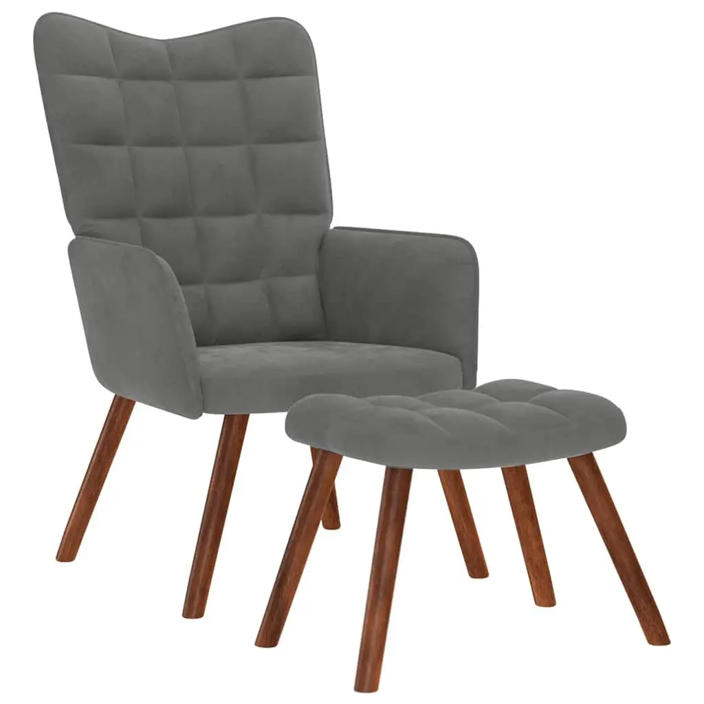 Armchair Footstool Relaxing Chair Velvet Grey
