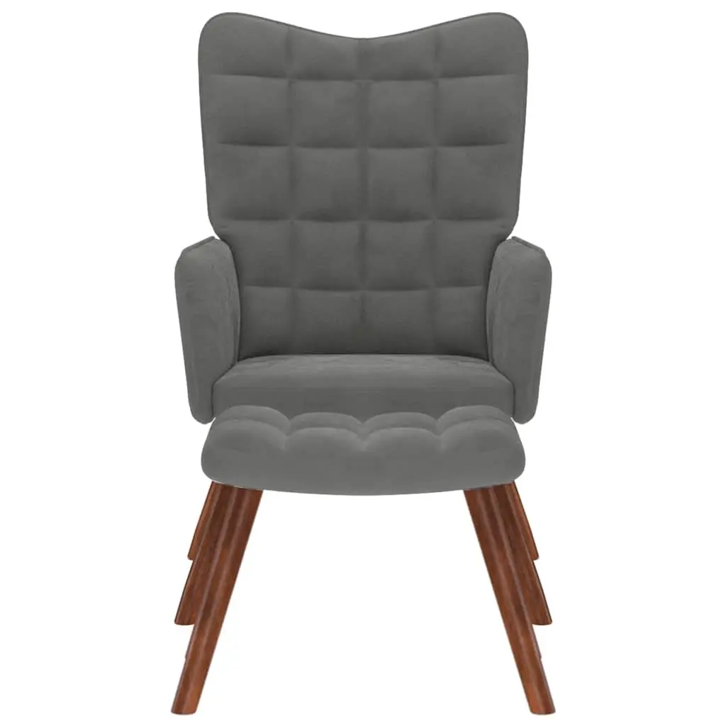 Armchair Footstool Relaxing Chair Velvet Grey