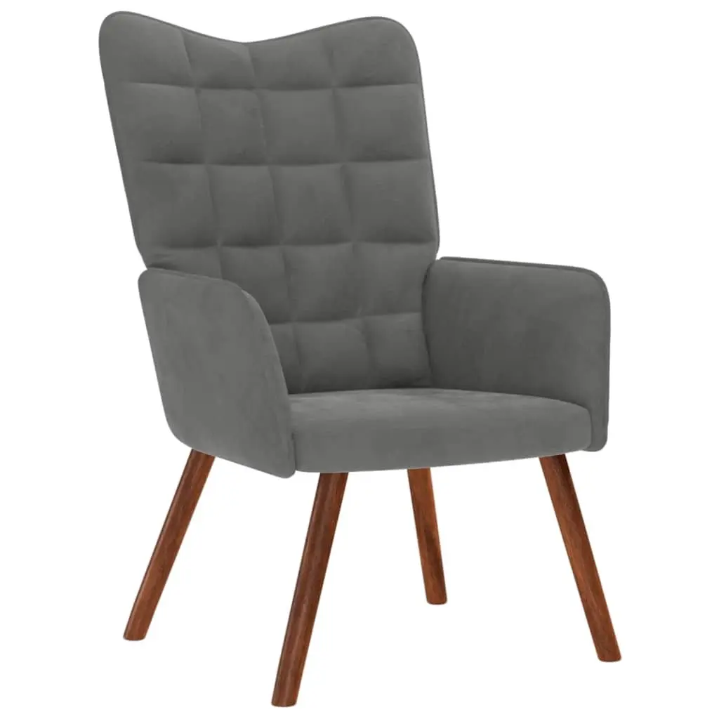 Armchair Footstool Relaxing Chair Velvet Grey
