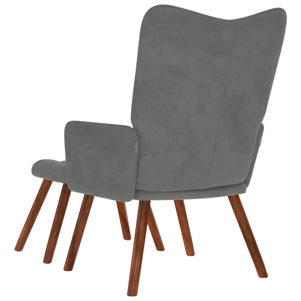 Armchair Footstool Relaxing Chair Velvet Grey